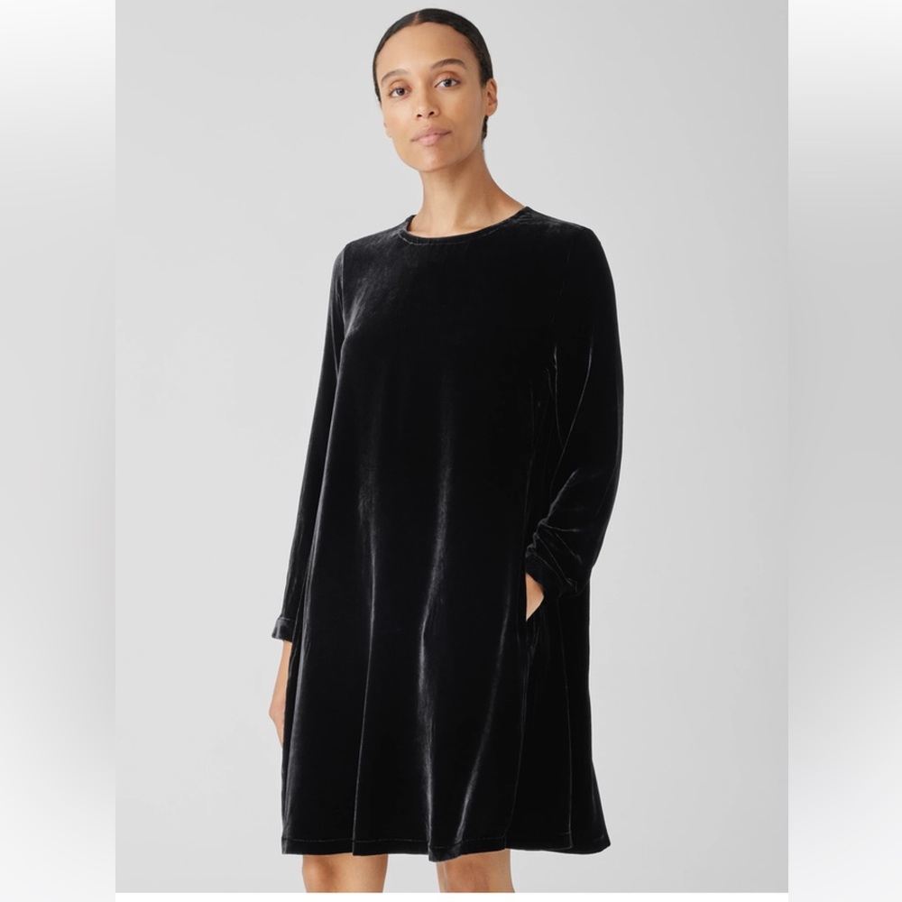 NWT EILEEN FISHER Velvet Crew Neck Dress - Picture 2 of 8